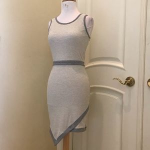 NWOT Monteau gray and white striped asymmetrical knit casual dress